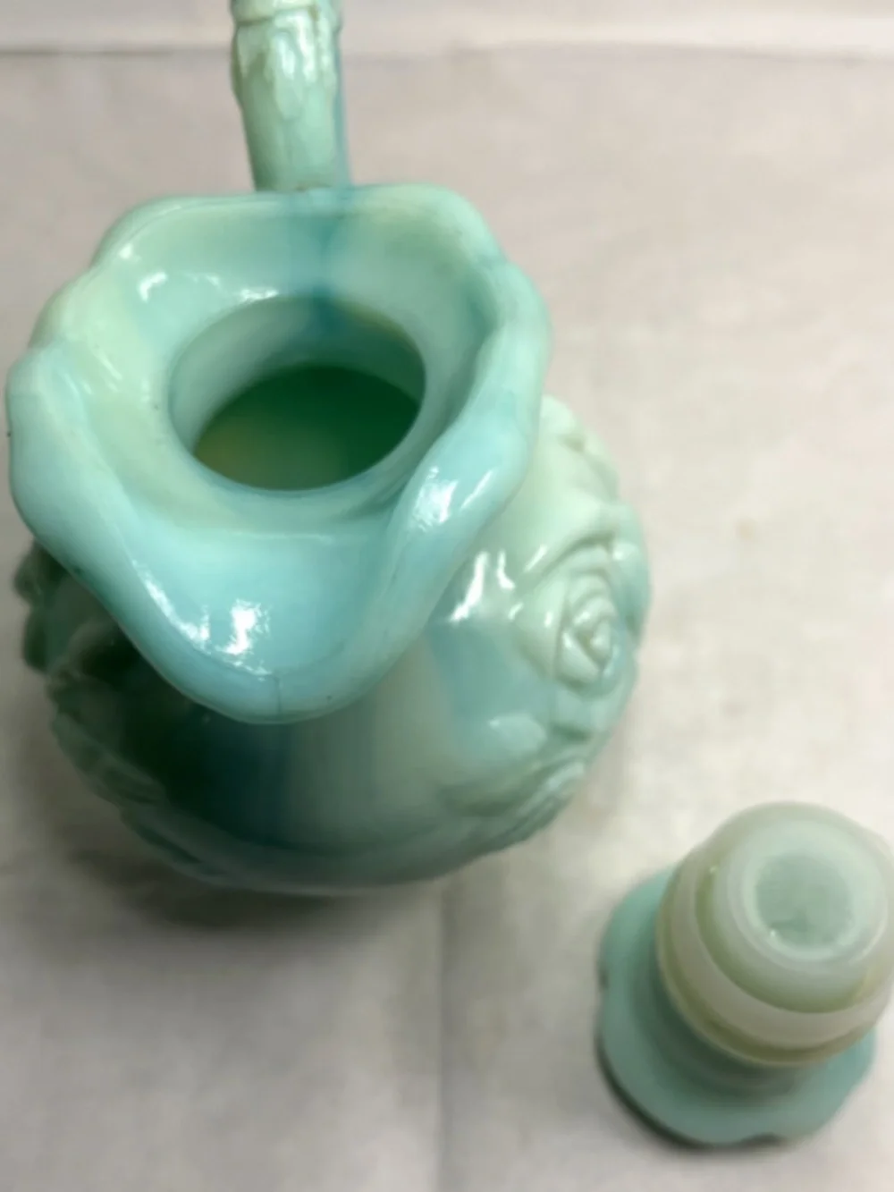 Vintage Avon Jadeite Moonwind Bubble Bath Bottle and Powder Sachet Container
